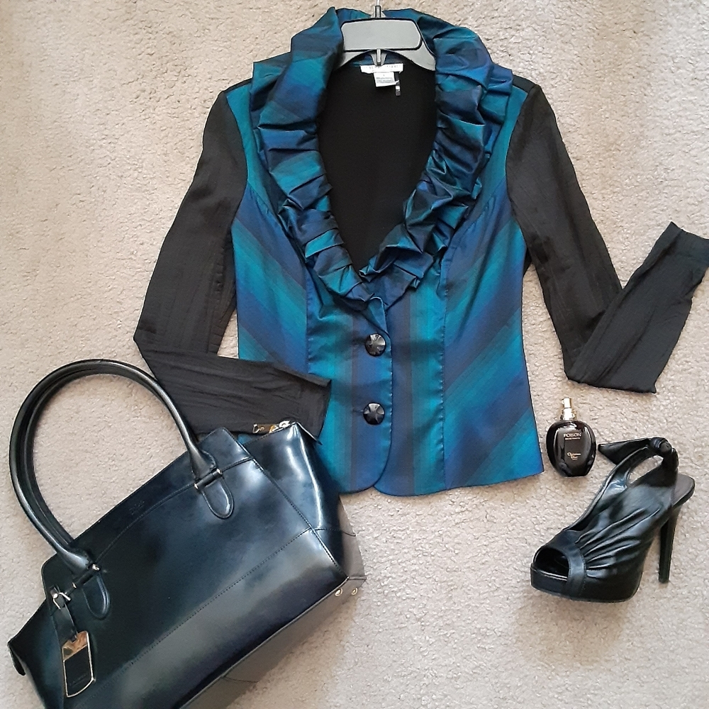 ALBERTO MAKALI Black/Teal Long Sleeve JACKET